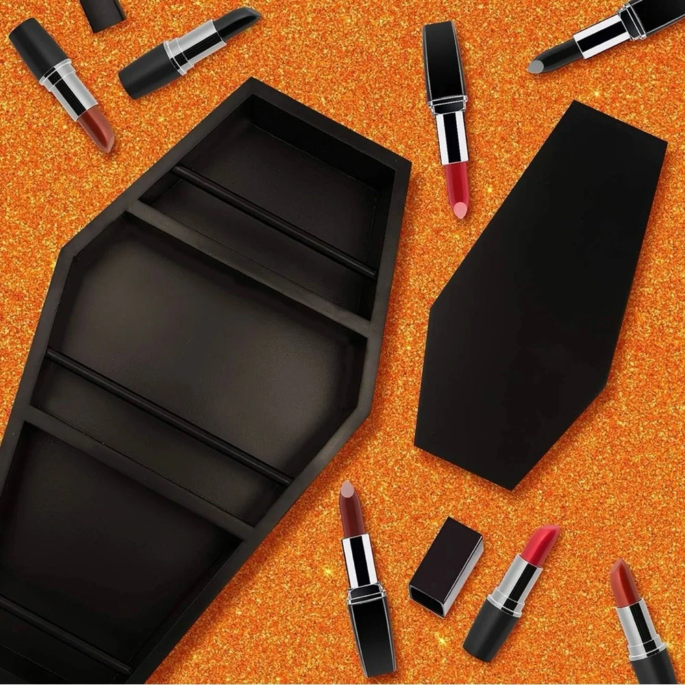 2 Piece Black Coffin Wall Shelf and Brush Holder